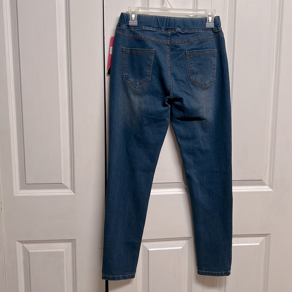 JVINI Blue Denim Mid Rise Stretch Ponte Distressed Crop Jeans Size M NWT - Picture 4 of 6